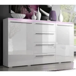 AMBRE BAHUT BLANC LED 2 PORTES ET 4 TIROIRS