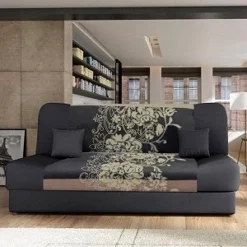 JONAS CANAPE CONVERTIBLE 3 PLACES ARABESQUE SABLE GRIS FONCE