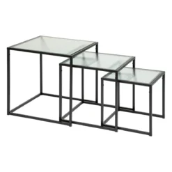 SET 3 TABLES GIGOGNE METAL VERRE ALDIR NOIR
