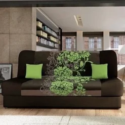 JONAS CANAPE CONVERTIBLE 3 PLACES ARABESQUE ANIS ET MARRON