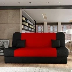 JONAS CANAPE CONVERTIBLE 3 PLACES ROUGE ET NOIR