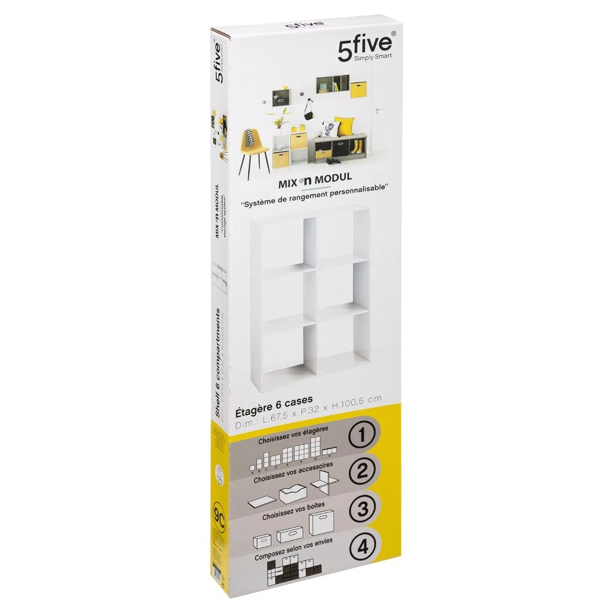 Five ETAGERE BOIS 6 CASES MIX BLANC 2 Five ETAGERE BOIS 6 CASES MIX BLANC – Image 2