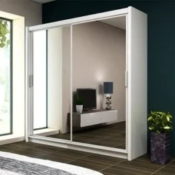 PARIS ARMOIRE 2 PORTES COULISSANTES MIROIR BLANC