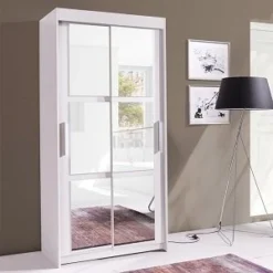 KARO ARMOIRE 2 PORTES COULISSANTES MIROIR BLANC
