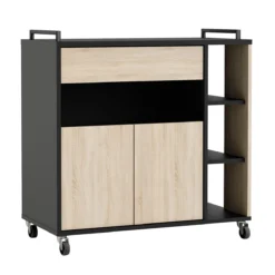 INDUS DESSERTE 2PORTES 1TABLETTE CHENE BRUT NOIR