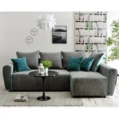 BLANKA CANAPE ANGLE DROIT CONVERTIBLE GRIS ET BLEU