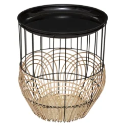 TABLE METAL ROTIN NOIR D.32X37CM
