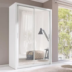 DEKO ARMOIRE 2 PORTES COULISSANTES MIROIR BLANC