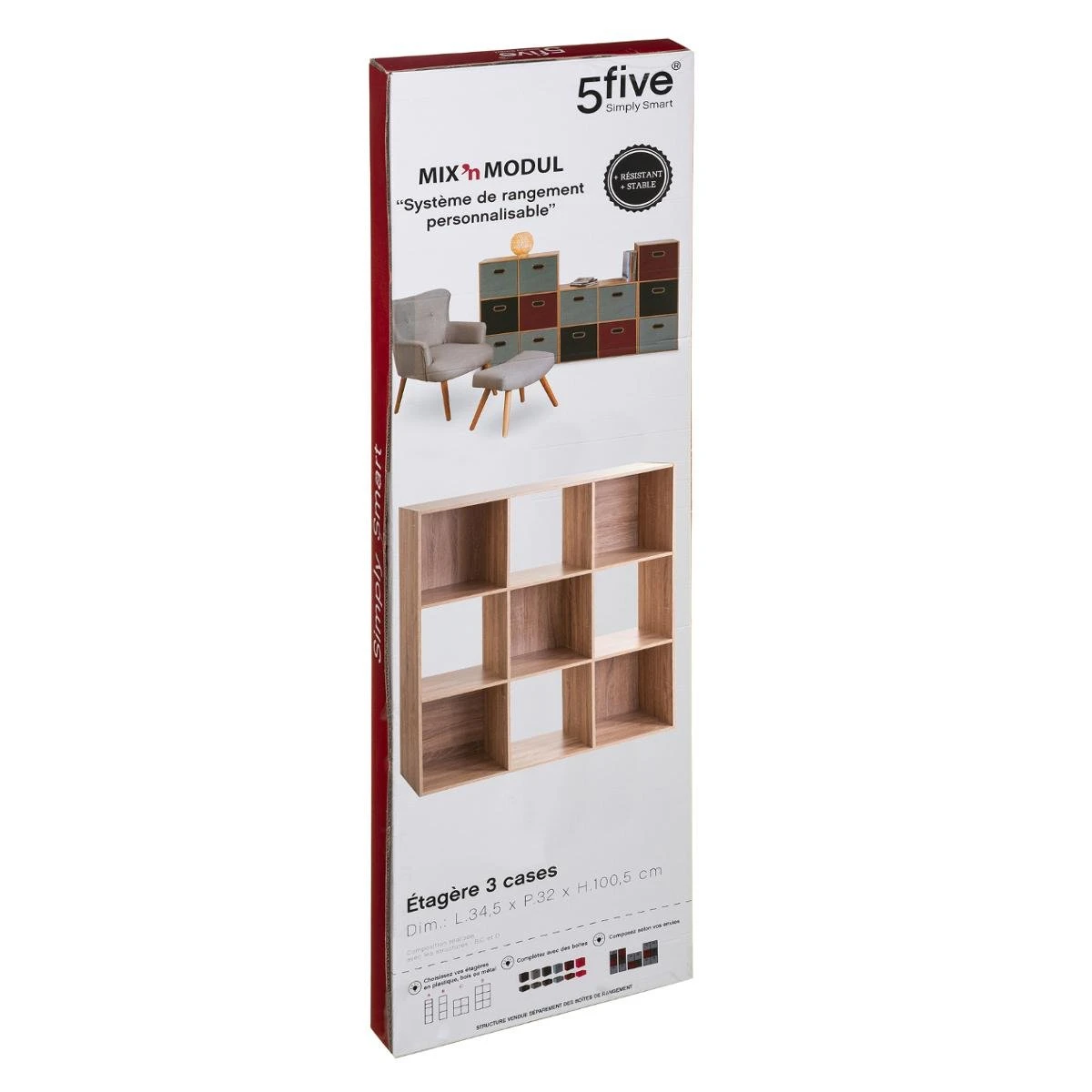 Five ETAGERE BOIS 9 CASES MIX NATUREL 2 Five ETAGERE BOIS 9 CASES MIX NATUREL – Image 2