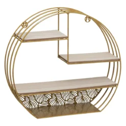 ATMOSPHERA ETAGERE MURALE BOIS METAL ROND GOLD D.39X10.3X36CM
