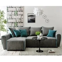 BLANKA CANAPE ANGLE GAUCHE CONVERTIBLE GRIS ET BLEU