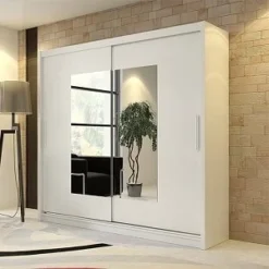 KOLA 6 ARMOIRE 2 PORTES COULISSANTES MIROIR BLANC