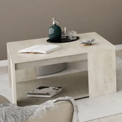 ANTIBES TABLE BASSE CHENE CHAMP BETON CLAIR