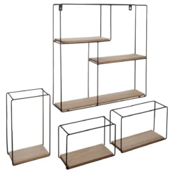 ATMOSPHERA ETAGERE MURALE BOIS ET METAL CARRE X4 PIECES