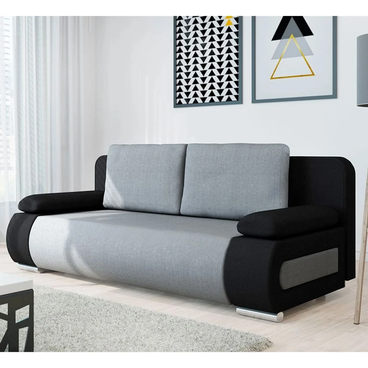 EMMA CANAPE CONVERTIBLE TISSU GRIS NOIR 1 EMMA CANAPE CONVERTIBLE TISSU GRIS NOIR