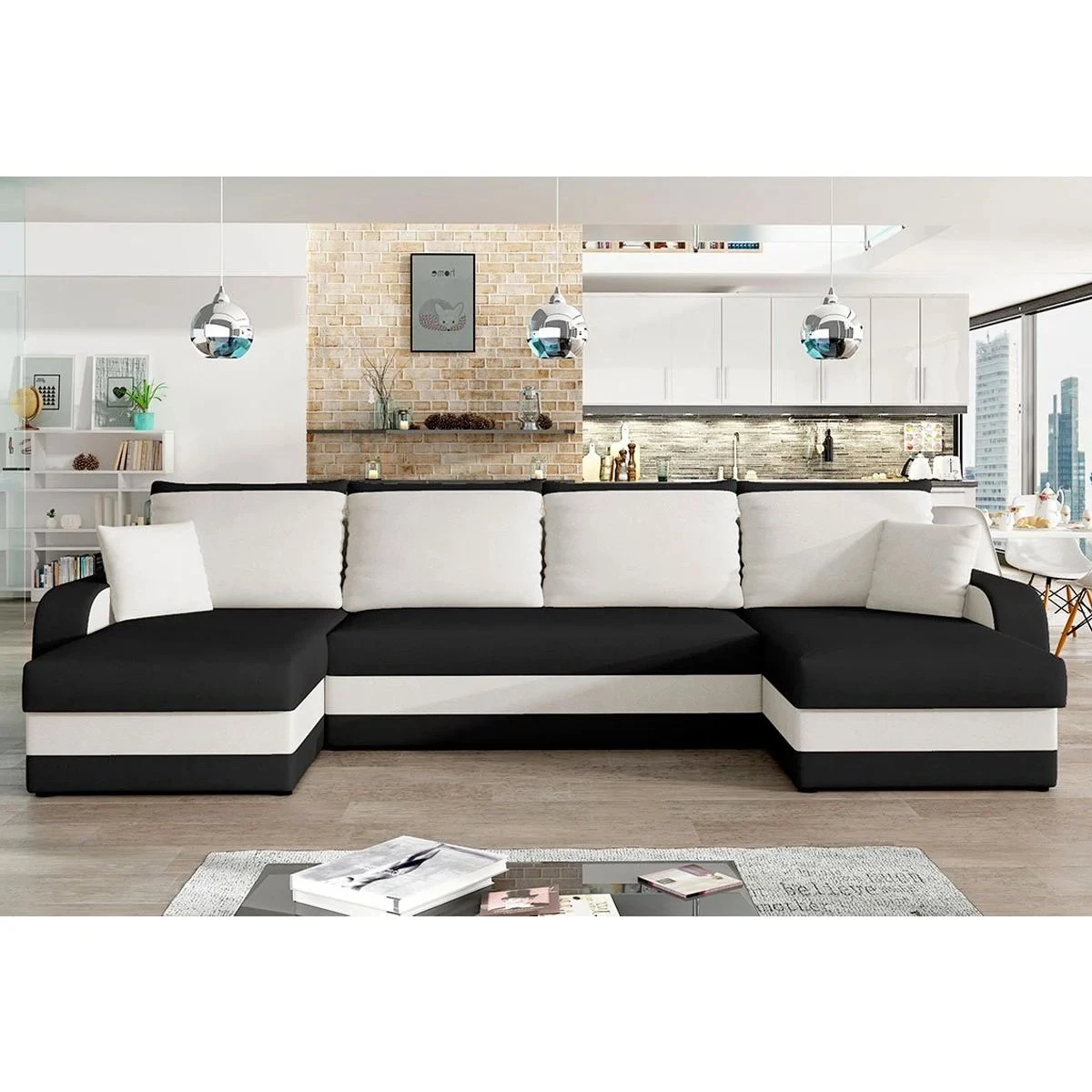 CANAPE KRIS ANGLE PANORAMIQUE NOIR BLANC CASSE 5 CANAPE KRIS ANGLE PANORAMIQUE NOIR BLANC CASSE – Image 5