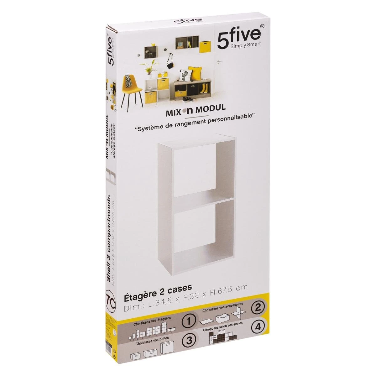Five ETAGERE BOIS 2 CASES MIX BLANC 2 Five ETAGERE BOIS 2 CASES MIX BLANC – Image 2