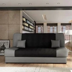 JONAS CANAPE CONVERTIBLE 3 PLACES NOIR ET GRIS PLOMB