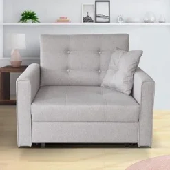 VIVA CANAPE CONVERTIBLE 1 PLACE TISSU GRIS PERLE