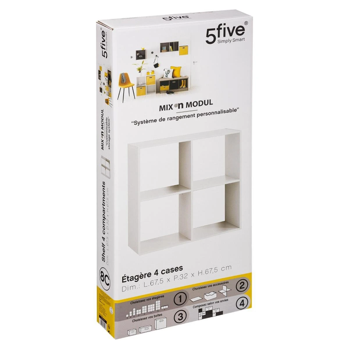 Five ETAGERE BOIS 4 CASES MIX BLANC 2 Five ETAGERE BOIS 4 CASES MIX BLANC – Image 2