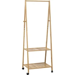 PORTANT SUR ROULETTES 2 ETAGERES BAMBOU